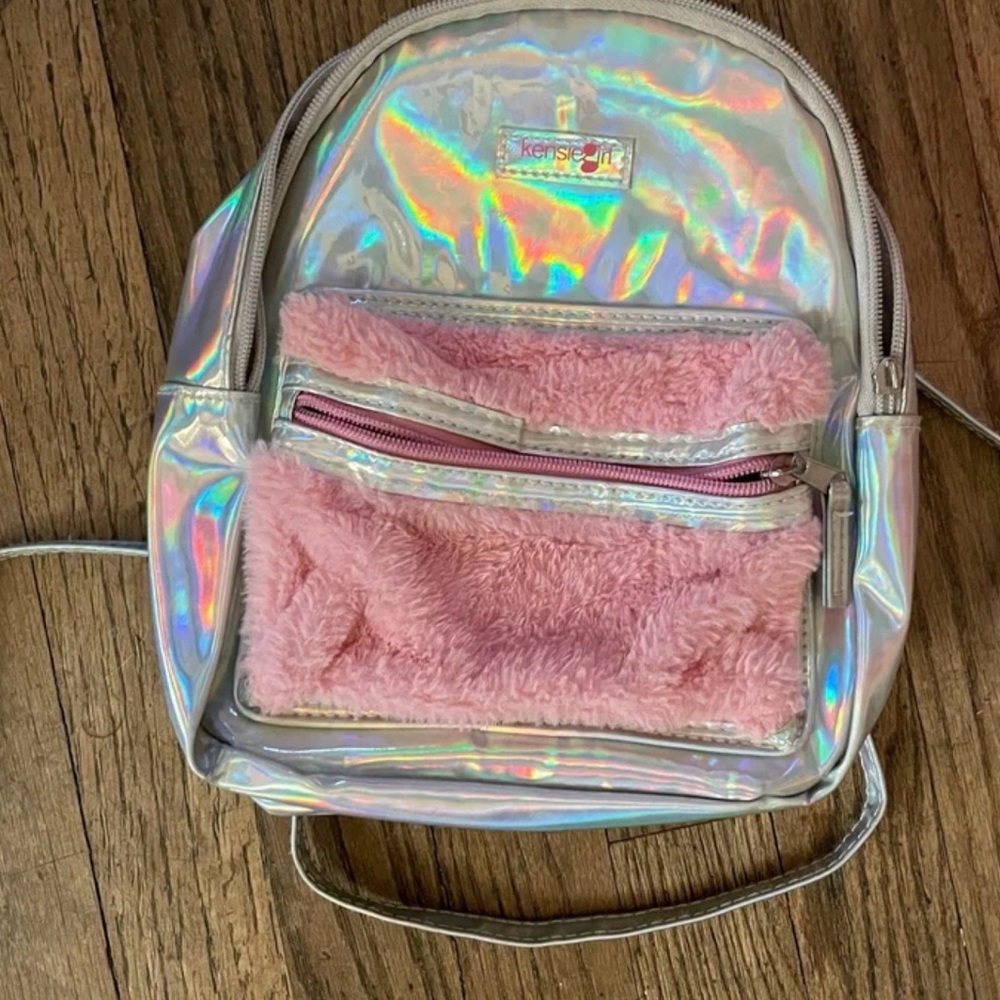 Kensie Girl Metallic & Fuzzy Pink Mini Backpack
